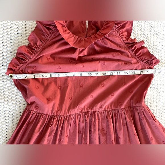 Ulla Johnson Embroidered Rust Dress High Low Flutter Sleeve Pockets Luxury - Picture 11 of 12